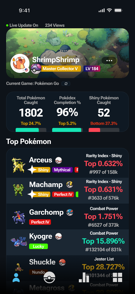 Earlier Pokémon Tracker Home screen before the ranking color system was revised
