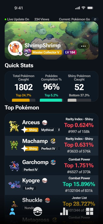 Pokémon Tracker Home collection dashboard