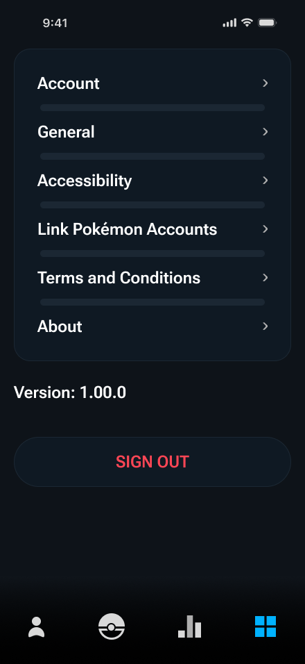 Pokémon Tracker account settings